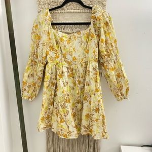 Hello Molly Floral Long Sleeve Yellow Dress